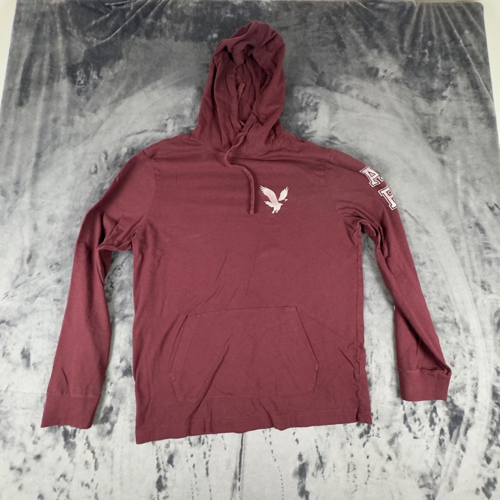 American Eagle Hoodie Mens Small Burgundy Maroon Long Sleeve
